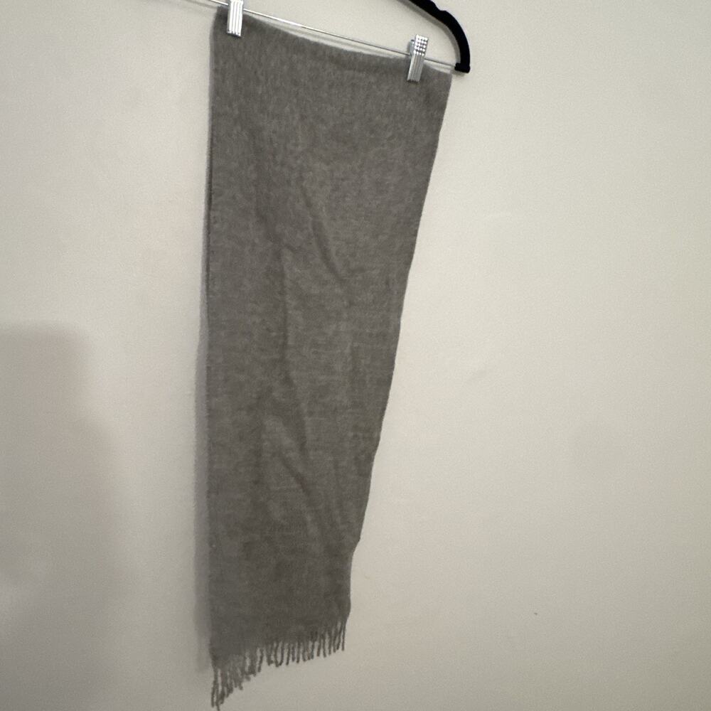 Gray Alpaca Knit Solid Rectangle Scarf Wrap w/ Fringe, Made in Peru